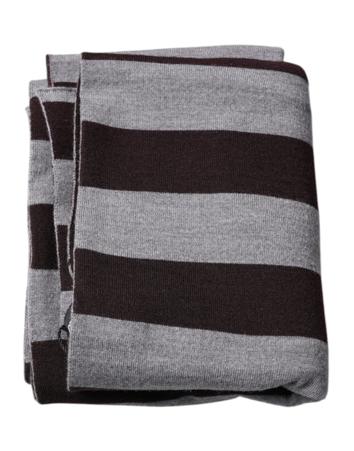 Dolce & Gabbana Black Gray Stripes Wool Neck Wrap Scarf - ClickThatClicks 