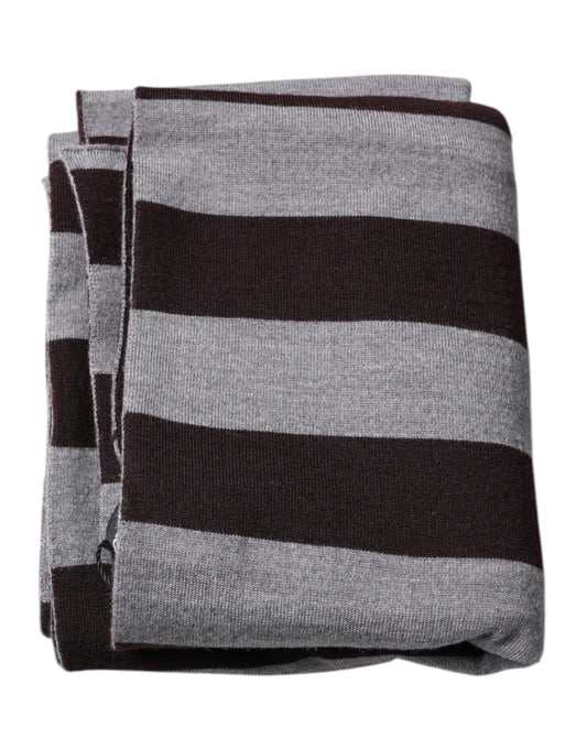 Dolce & Gabbana Black Gray Stripes Wool Neck Wrap Scarf - ClickThatClicks 