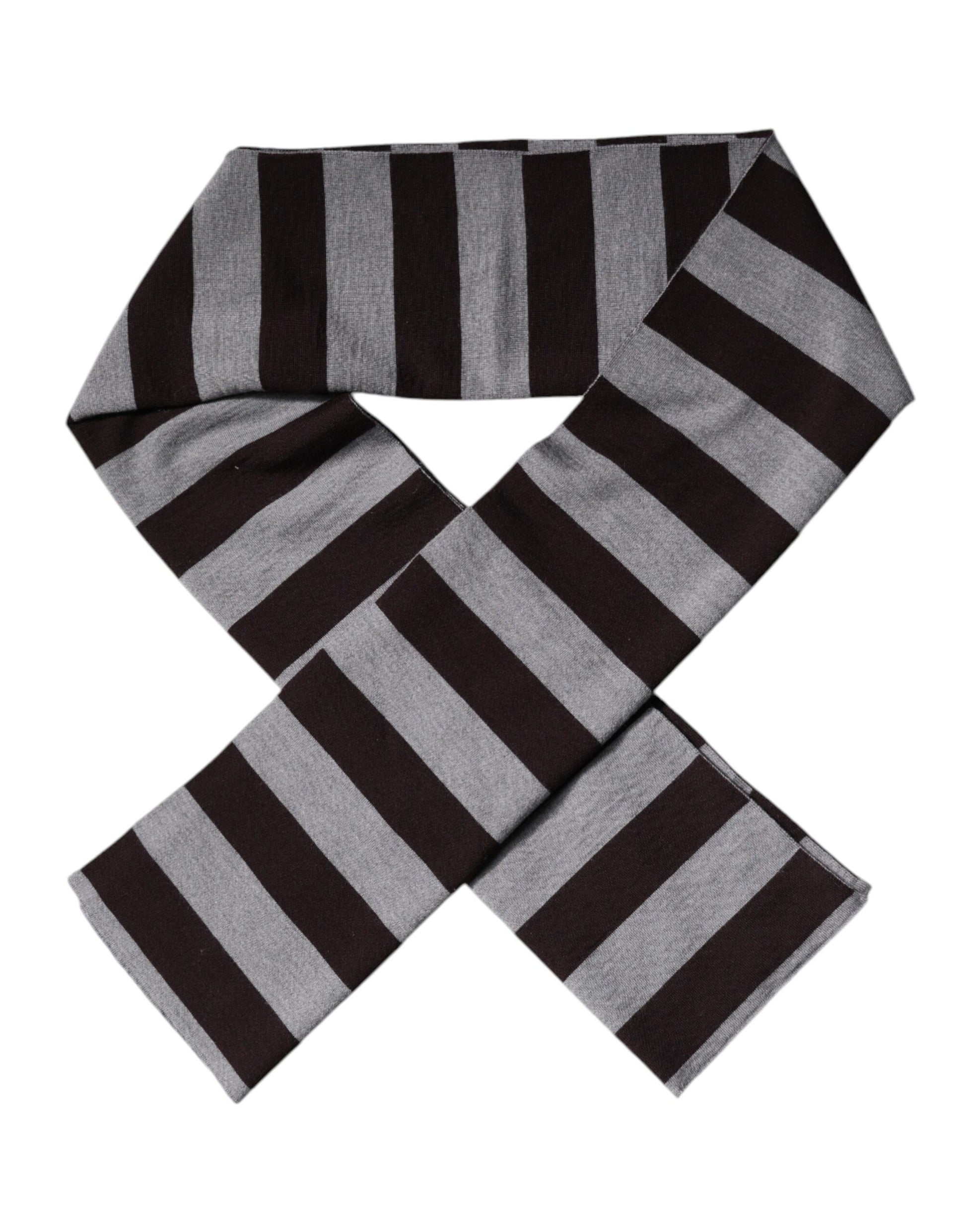 Dolce & Gabbana Black Gray Stripes Wool Neck Wrap Scarf - ClickThatClicks 