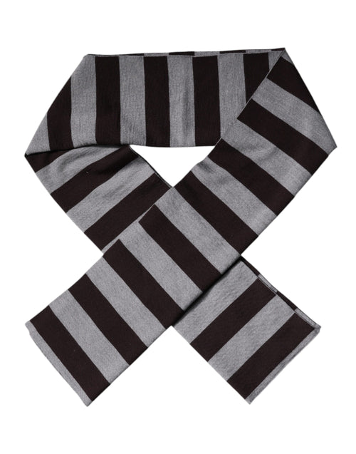 Dolce & Gabbana Black Gray Stripes Wool Neck Wrap Scarf - ClickThatClicks 
