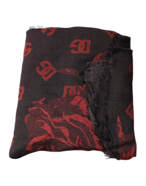 Dolce & Gabbana Black Red Floral Modal Wrap Shawl Scarf - ClickThatClicks 