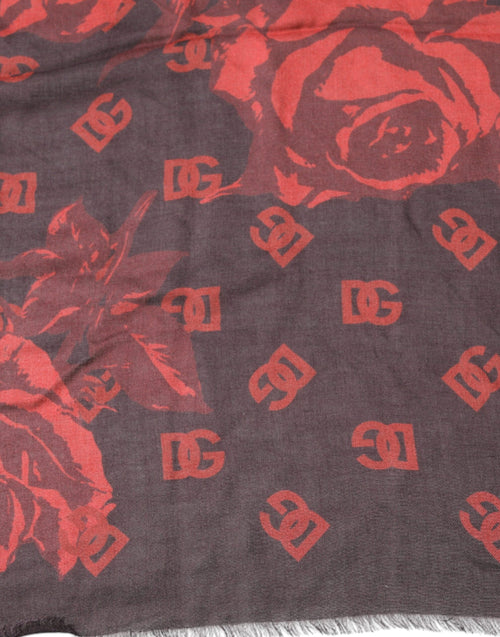 Dolce & Gabbana Black Red Floral Modal Wrap Shawl Scarf - ClickThatClicks 