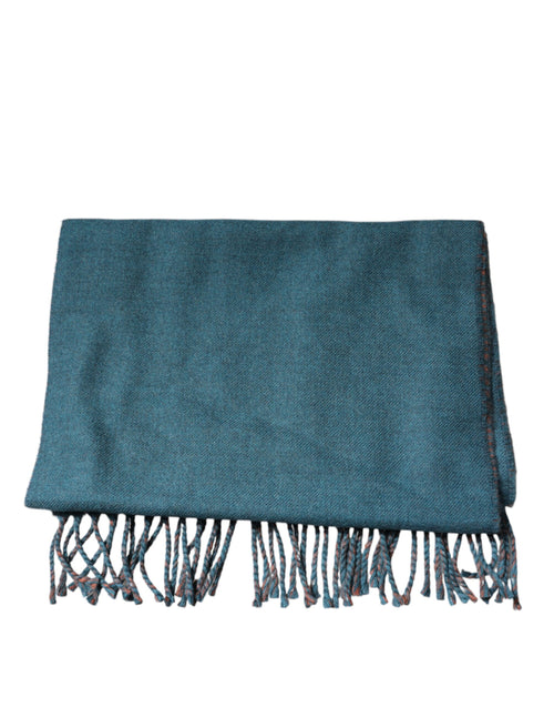 Dolce & Gabbana Blue Green Wool Fringes Wrap Shawl Scarf - ClickThatClicks 