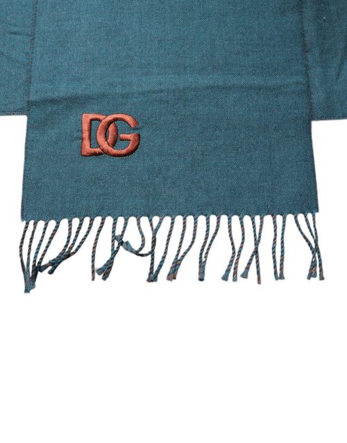Dolce & Gabbana Blue Green Wool Fringes Wrap Shawl Scarf - ClickThatClicks 