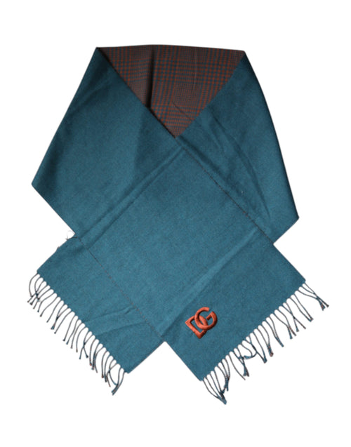 Dolce & Gabbana Blue Green Wool Fringes Wrap Shawl Scarf - ClickThatClicks 