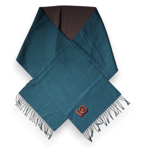 Dolce & Gabbana Blue Green Wool Fringes Wrap Shawl Scarf - ClickThatClicks 