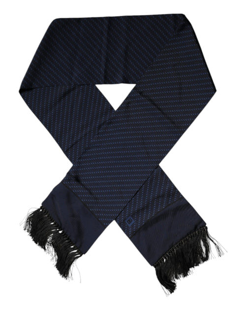 Dolce & Gabbana Dark Blue Fantasy Fringes Neck Wrap Scarf - ClickThatClicks 