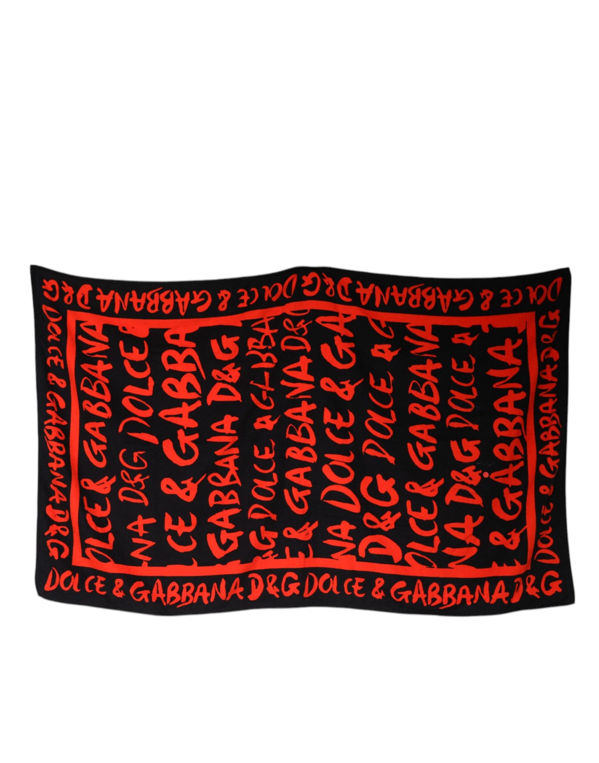 Dolce & Gabbana Black Red Logo Print Cotton Beach Towel - ClickThatClicks 