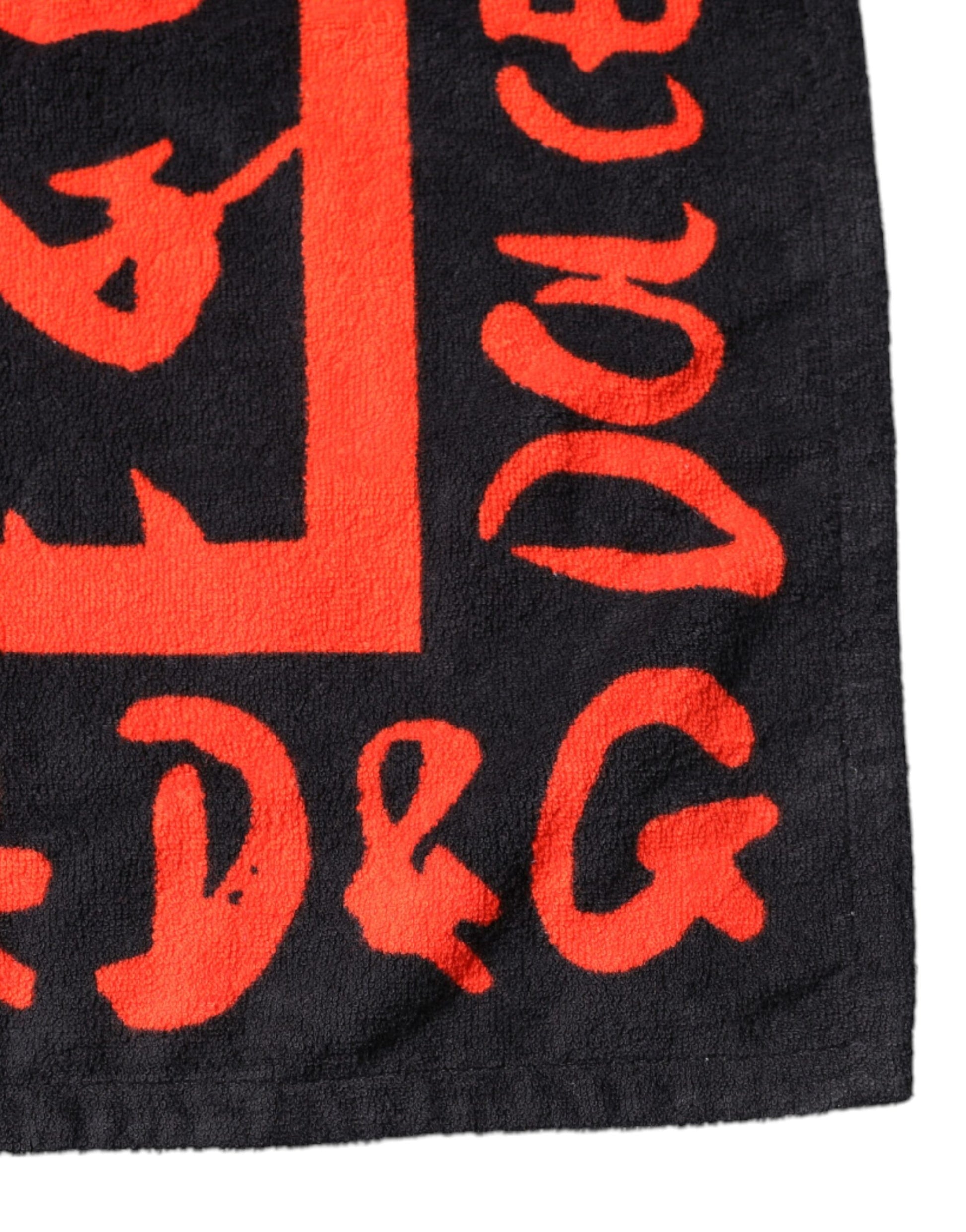 Dolce & Gabbana Black Red Logo Print Cotton Beach Towel - ClickThatClicks 