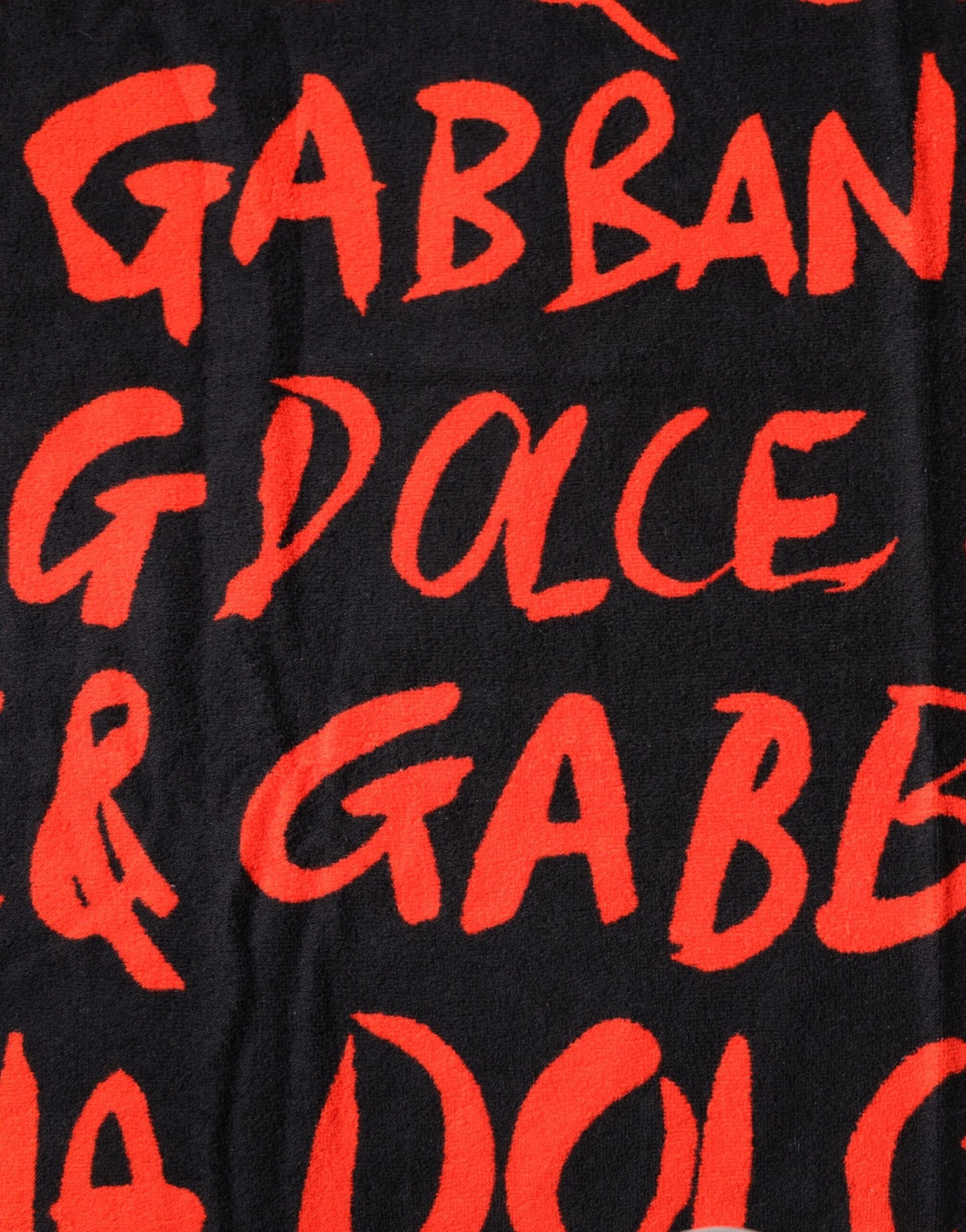 Dolce & Gabbana Black Red Logo Print Cotton Beach Towel - ClickThatClicks 