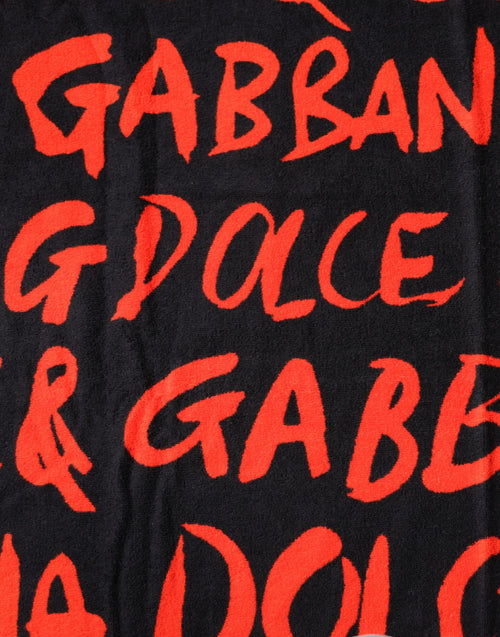 Dolce & Gabbana Black Red Logo Print Cotton Beach Towel - ClickThatClicks 