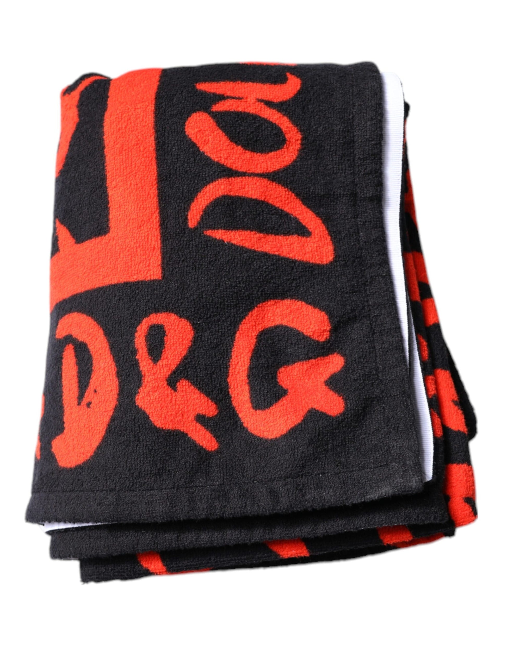 Dolce & Gabbana Black Red Logo Print Cotton Beach Towel - ClickThatClicks 