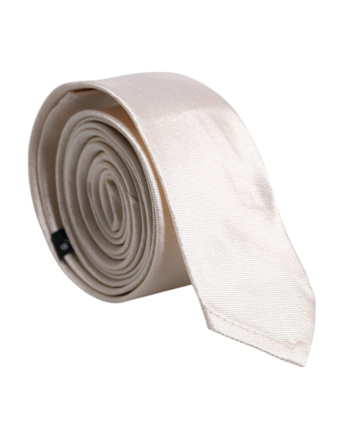 Dolce & Gabbana White Solid Silk Adjustable Necktie Tie - ClickThatClicks 