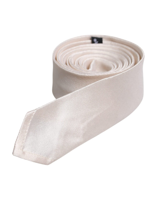 Dolce & Gabbana White Solid Silk Adjustable Necktie Tie - ClickThatClicks 