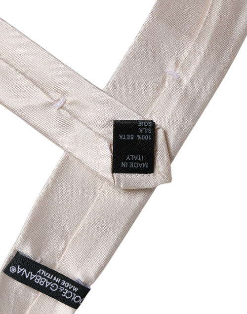 Dolce & Gabbana White Solid Silk Adjustable Necktie Tie - ClickThatClicks 