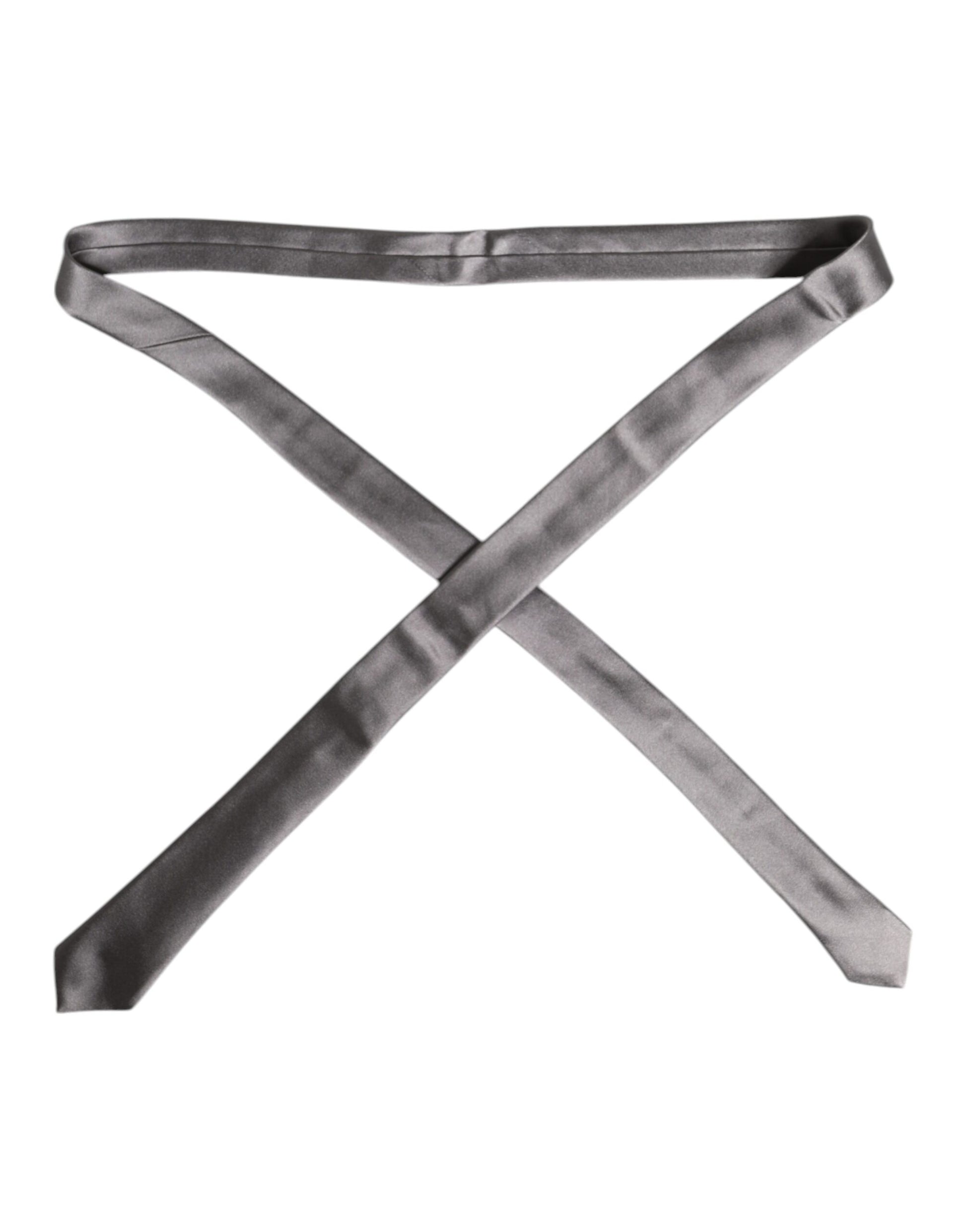 Dolce & Gabbana Metallic Silver Silk Adjustable Necktie Tie - ClickThatClicks 