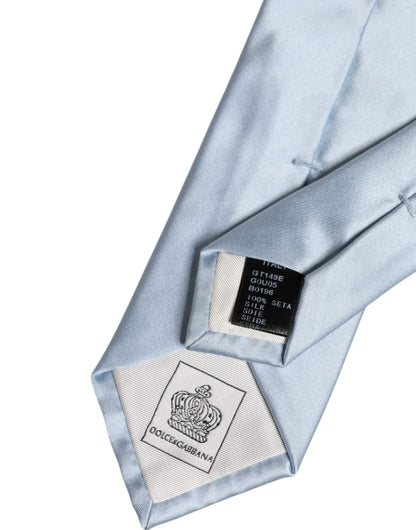Dolce & Gabbana Light Blue Solid Silk Adjustable Necktie Tie