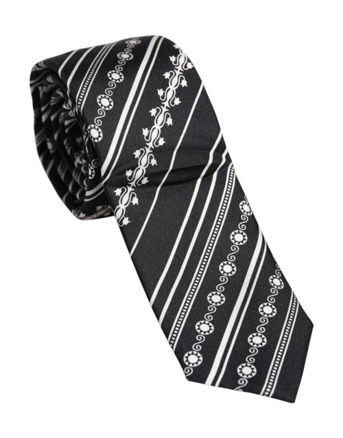 Dolce & Gabbana Black White Stripes Silk Adjustable Necktie Tie - ClickThatClicks 
