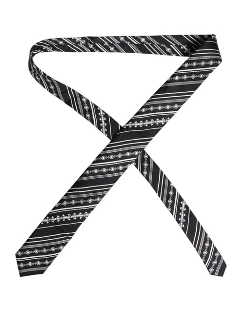 Dolce & Gabbana Black White Stripes Silk Adjustable Necktie Tie - ClickThatClicks 