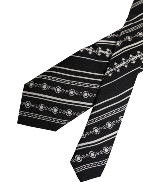 Dolce & Gabbana Black White Stripes Silk Adjustable Necktie Tie - ClickThatClicks 