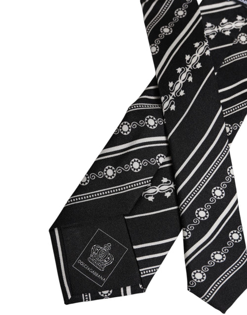 Dolce & Gabbana Black White Stripes Silk Adjustable Necktie Tie - ClickThatClicks 
