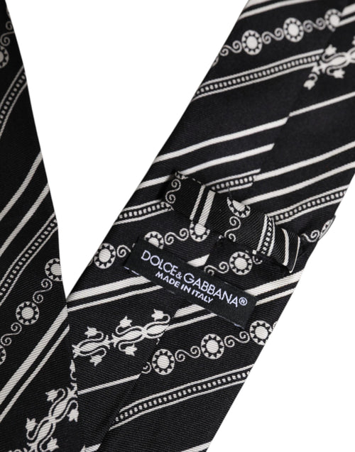 Dolce & Gabbana Black White Stripes Silk Adjustable Necktie Tie - ClickThatClicks 