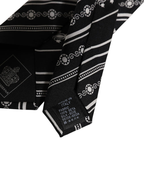 Dolce & Gabbana Black White Stripes Silk Adjustable Necktie Tie - ClickThatClicks 
