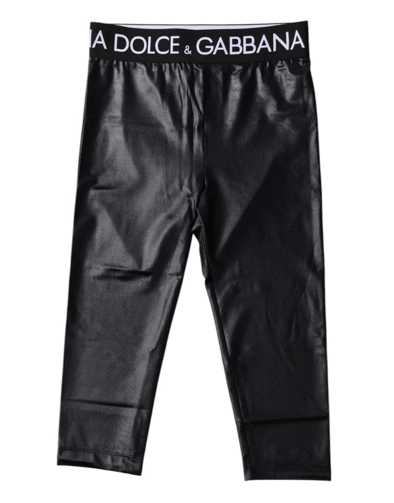 Dolce & Gabbana Black Logo Nylon Cropped Tights Pants Underwear