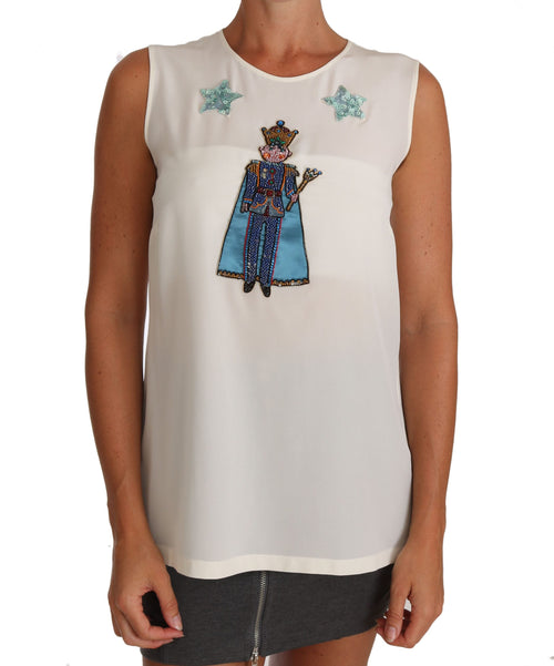 Dolce & Gabbana White Silk Crystal Sequined Fairy T-shirt - ClickThatClicks 