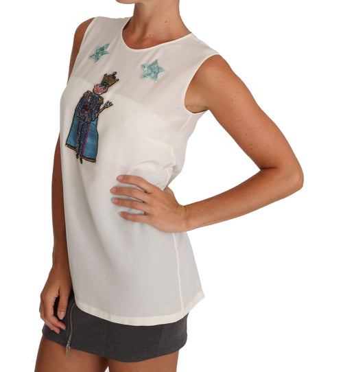Dolce & Gabbana White Silk Crystal Sequined Fairy T-shirt - ClickThatClicks 