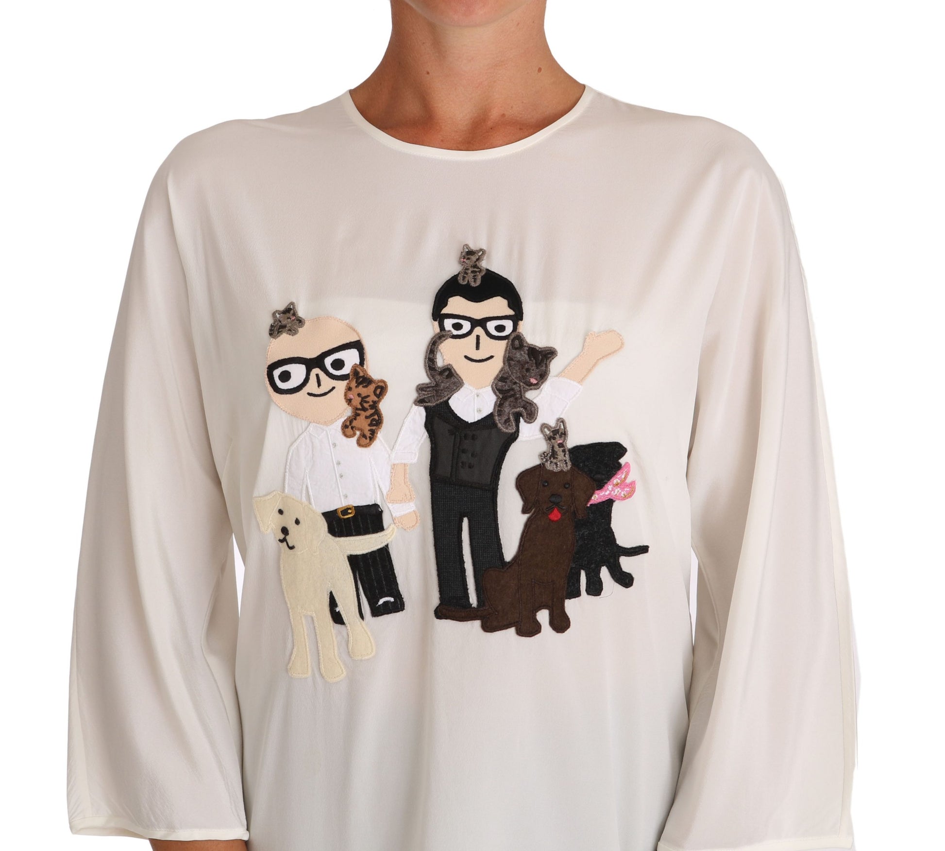 Dolce & Gabbana White Silk #dgfamily Blouse T-shirt - ClickThatClicks 