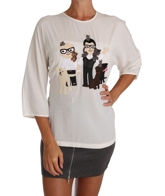 Dolce & Gabbana White Silk #dgfamily Blouse T-shirt - ClickThatClicks 