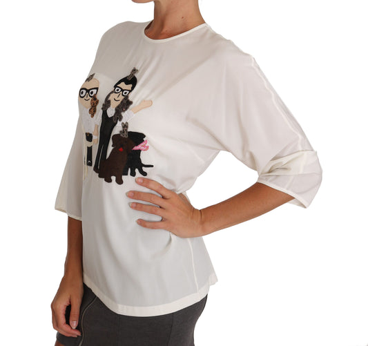 Dolce & Gabbana White Silk #dgfamily Blouse T-shirt - ClickThatClicks 