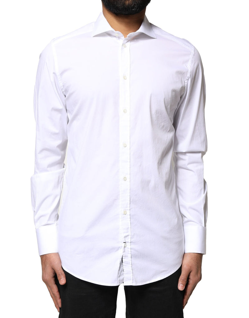 Dolce & Gabbana White GOLD Cotton Long Sleeves Dress Shirt