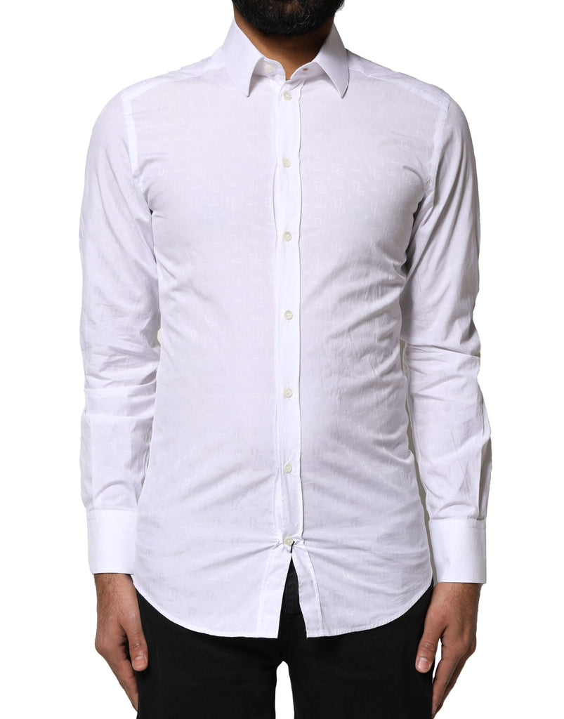 Dolce & Gabbana White GOLD Cotton Long Sleeves Dress Shirt