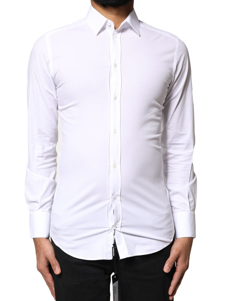 Dolce & Gabbana White GOLD Cotton Long Sleeves Dress Shirt