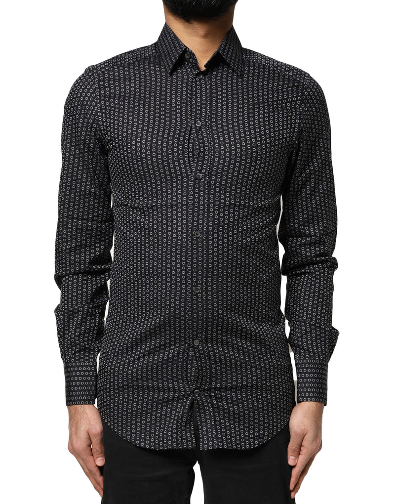 Dolce & Gabbana Black GOLD Patterned Cotton Men Dress Shirt