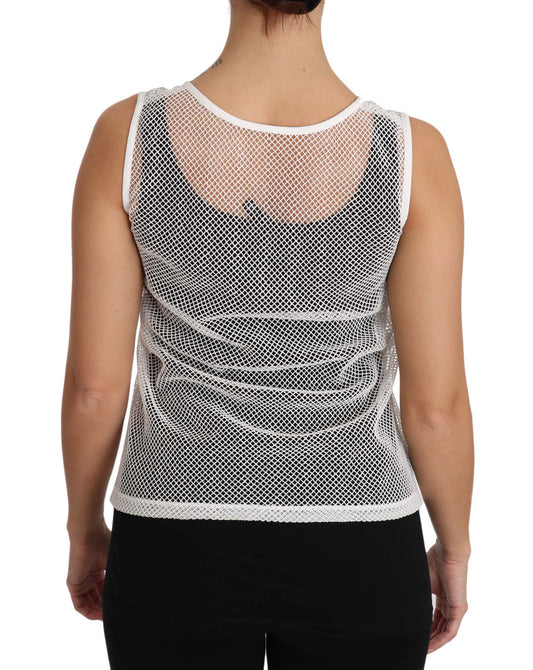 Dolce & Gabbana White Net  Transparent Sleeveless Tank Top - ClickThatClicks 