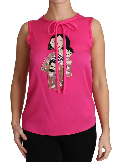 Dolce & Gabbana Pink Family Silk Tank  Mama Blouse Top Shirt - ClickThatClicks 
