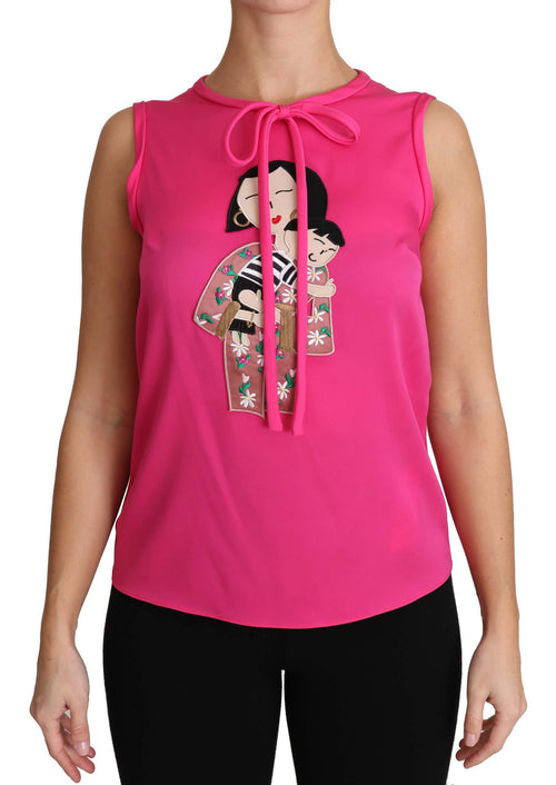 Dolce & Gabbana Pink Family Silk Tank  Mama Blouse Top Shirt - ClickThatClicks 