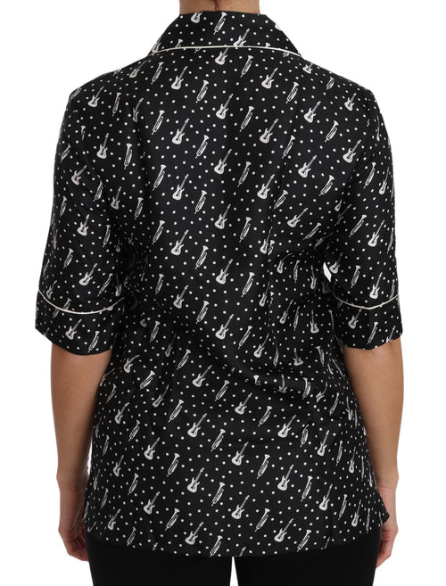 Dolce & Gabbana Black GuitarTrumpet Print Silk Shirt Top - ClickThatClicks 