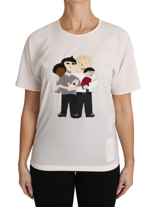 Dolce & Gabbana White Silk Stretch #dgfamily T-shirt - ClickThatClicks 
