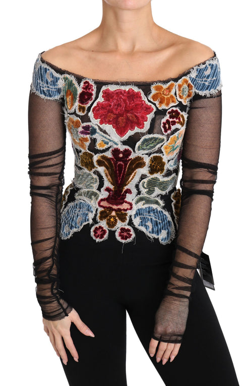Dolce & Gabbana Black Floral Ricamo Top T-shirt Blouse - ClickThatClicks 