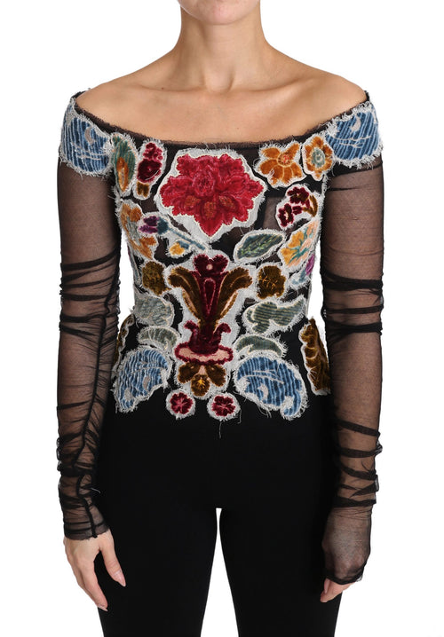 Dolce & Gabbana Black Floral Ricamo Top T-shirt Blouse - ClickThatClicks 