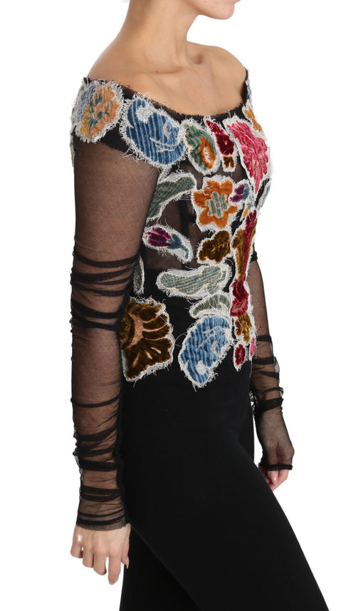 Dolce & Gabbana Black Floral Ricamo Top T-shirt Blouse - ClickThatClicks 
