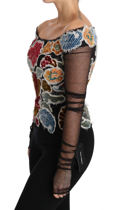 Dolce & Gabbana Black Floral Ricamo Top T-shirt Blouse - ClickThatClicks 