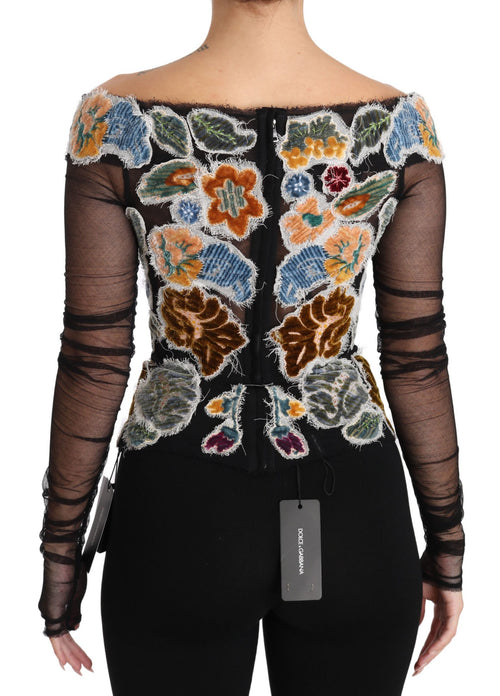 Dolce & Gabbana Black Floral Ricamo Top T-shirt Blouse - ClickThatClicks 