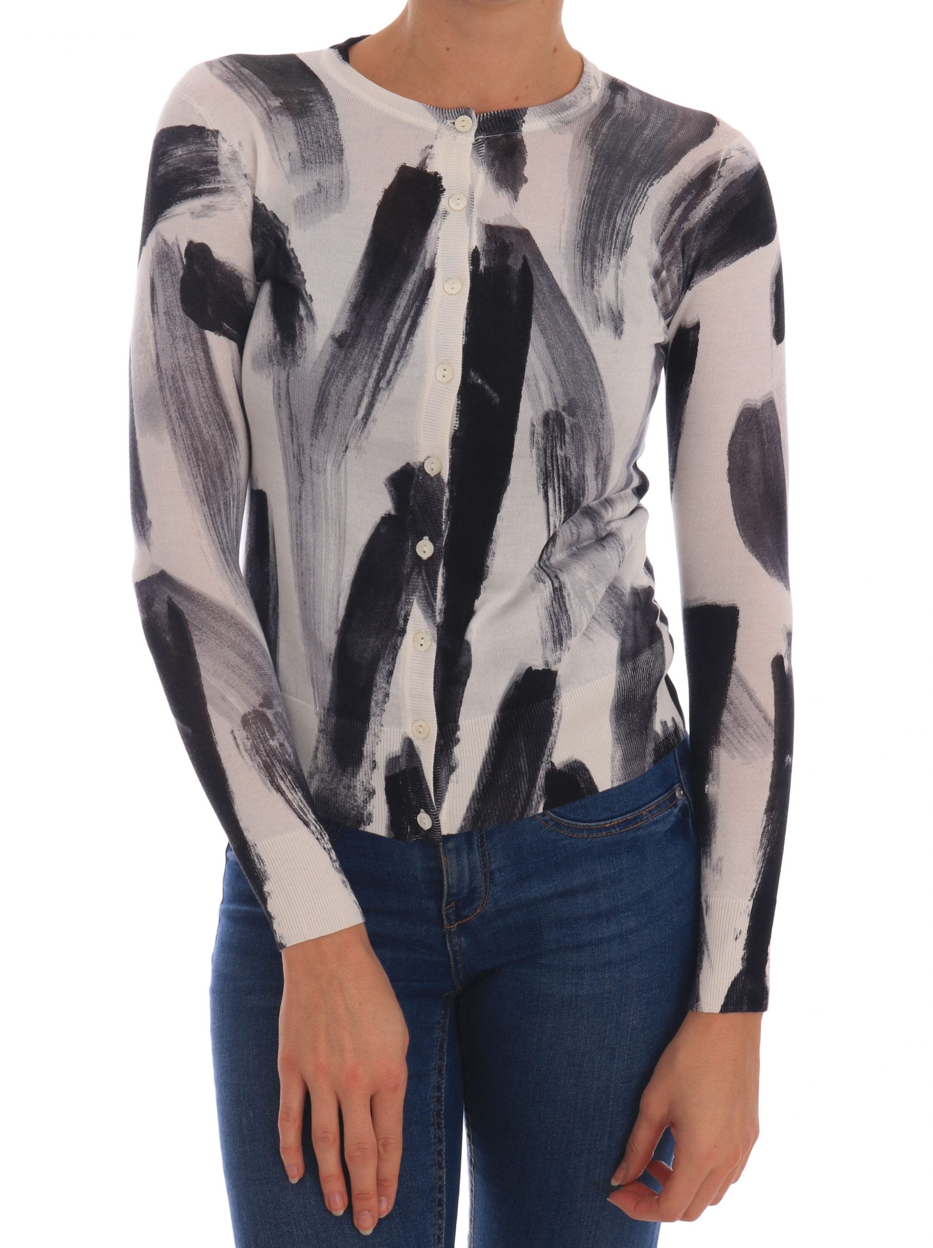 Dolce & Gabbana Cardigan Lightweight Silk Paint Stroke Sweater - ClickThatClicks 