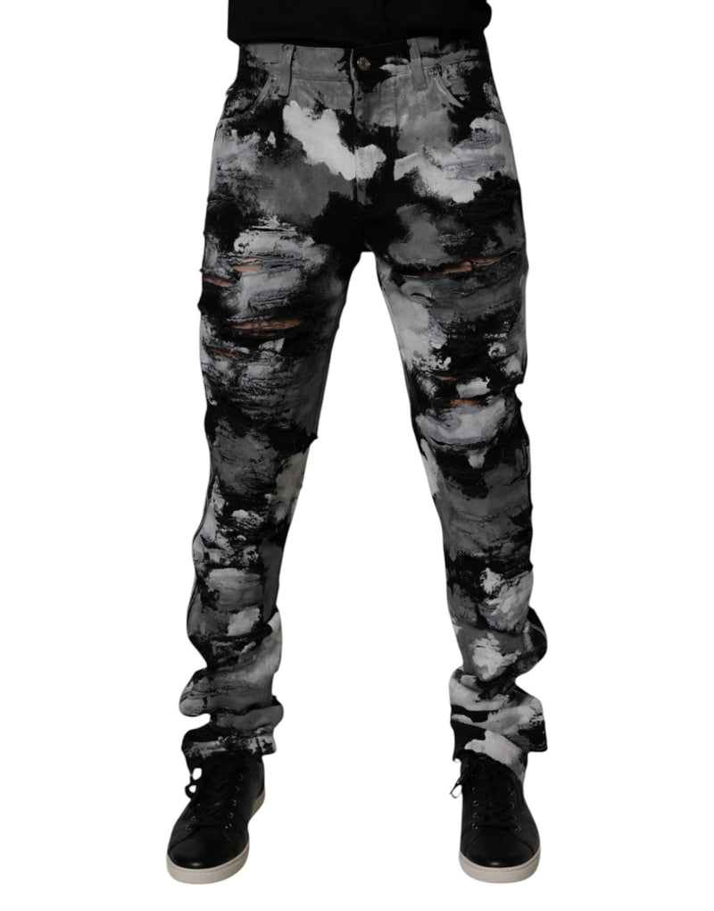 Dolce & Gabbana Multicolor Camouflage Tattered Skinny Denim Jeans