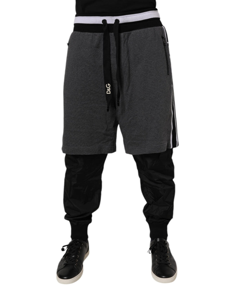 Dolce & Gabbana Black Gray Cotton Layered Men Sweatpants Pants